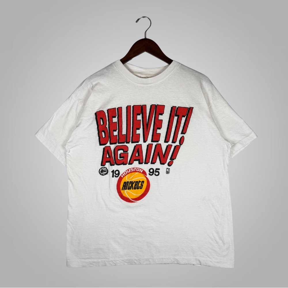 Vintage Single Stitch 1995 Houston Rockets Believe It Again White Tee XL